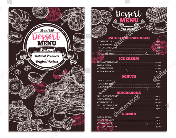 Dessert Hand Drawn Vector Menu Template