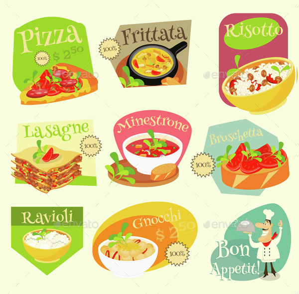Italian Food Labels Set