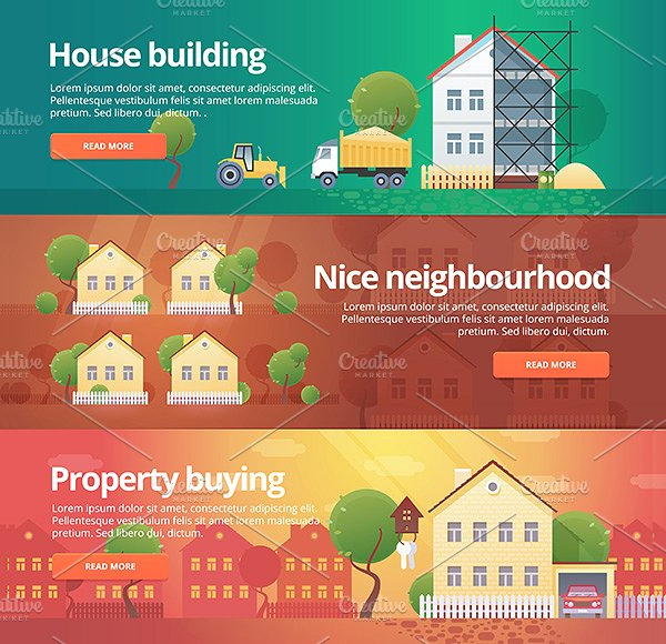 Real Estate Flat Concept Banners Set