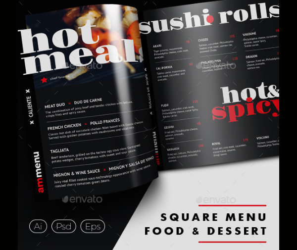 Square Food and Dessert PSD Menu Templates