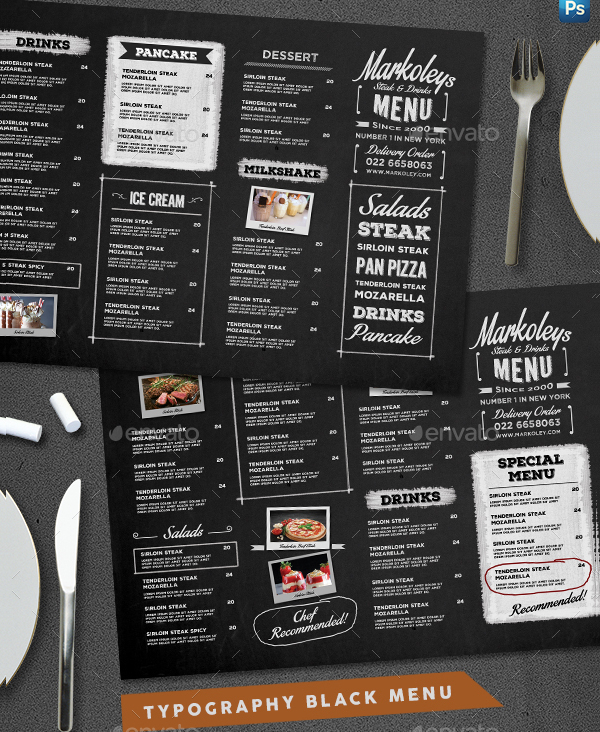 Typography Blackboard menu Template