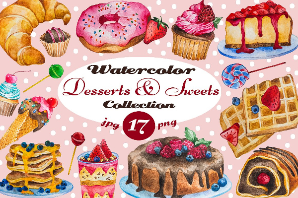 Watercolor Dessert Menu Collection Template