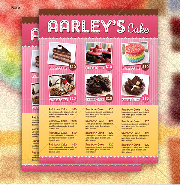Cake Menu Flyer And Business Card Template