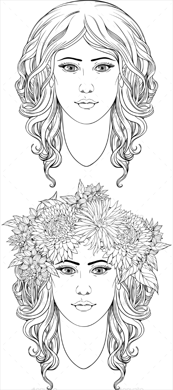Coloring Page Of Two Girl's Portraits