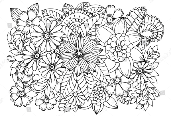 Doodle Flowers For Coloring page