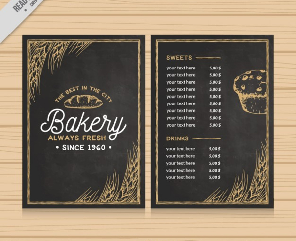 Elegant Bakery Menu With Drawings Free Vector