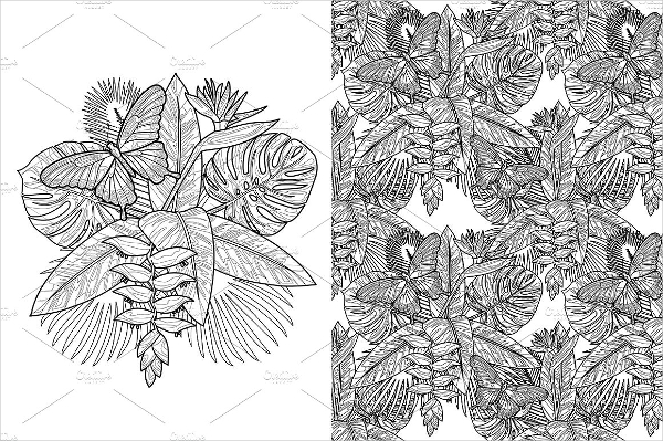 Flower Tropical Coloring Page Set