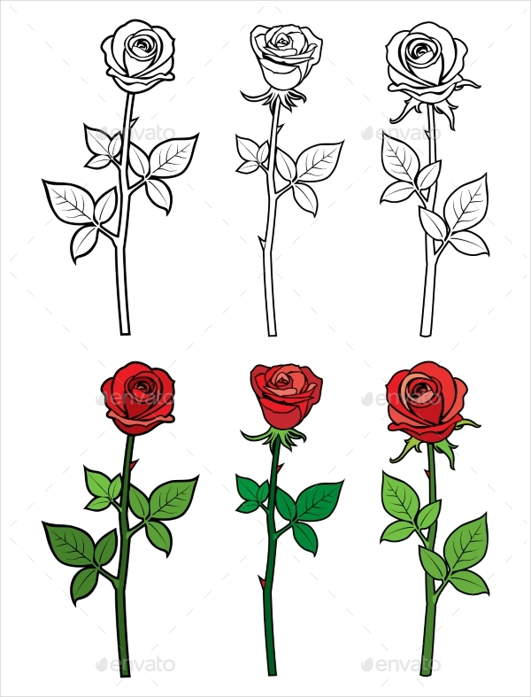 Hand Drawn Outline and Red Roses - Flowers