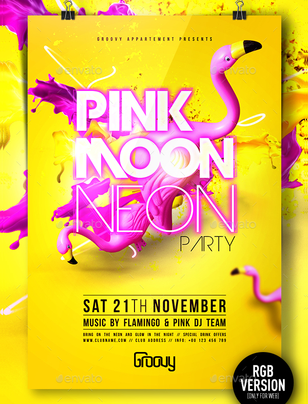 Pink Moon Neon Party Flyer Template