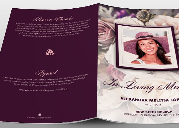 Purple Floral Funeral Brochure Template