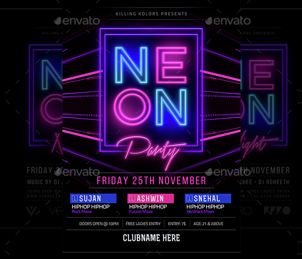 Simple Neon Party Flyer Template