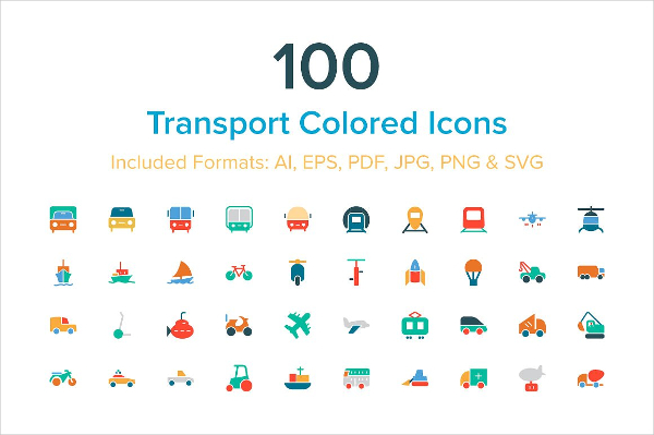 100 Transport Colored Icons