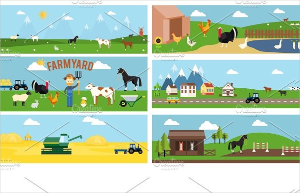 Beautiful Farmyard Cartoon Banners