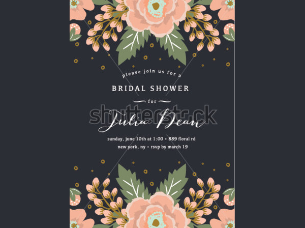 Bridal Shower Art Invitation Template With Flowers