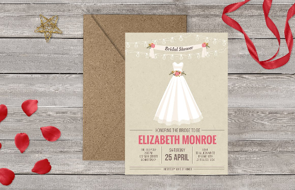 Bridal Shower Invitation card with wedding Dress