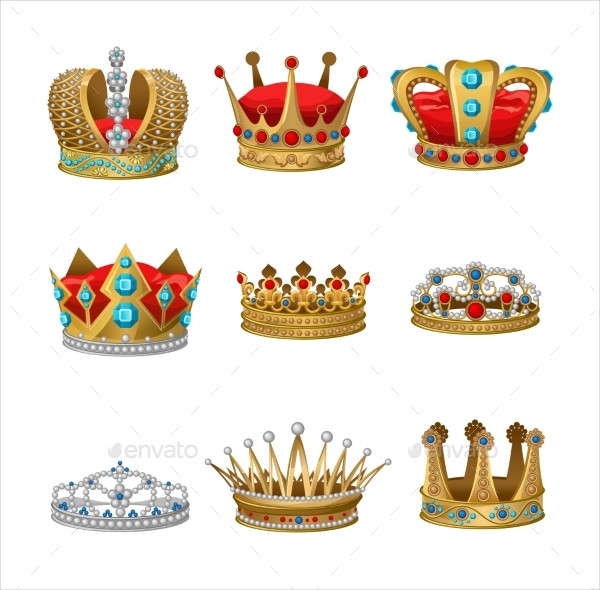 Crown Icon Set With Isolated Elements