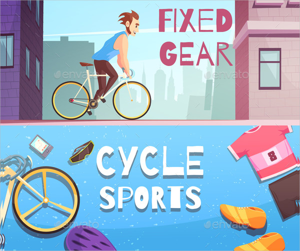 Cycle Sports Horizontal Cartoon Banners