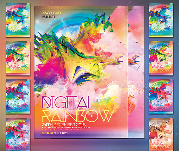 Digital Rainbow Sounds Flyer Template