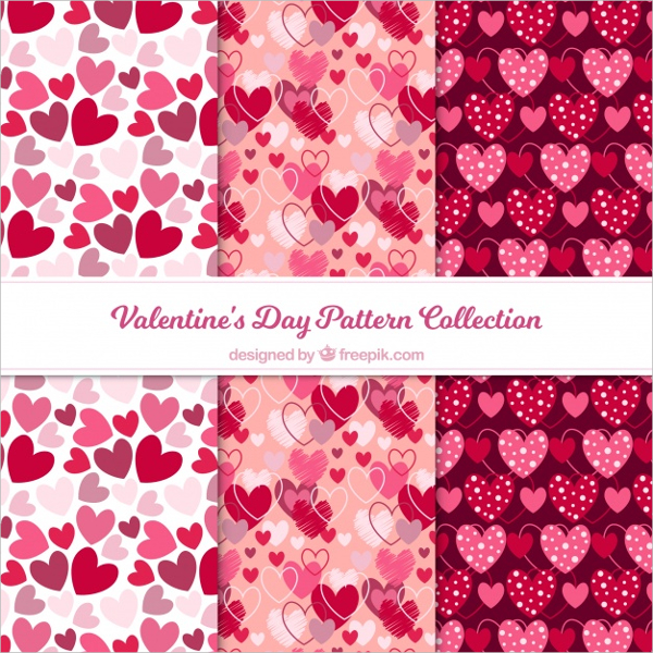 Flat valentine's Day Pattern Collection Free Vector