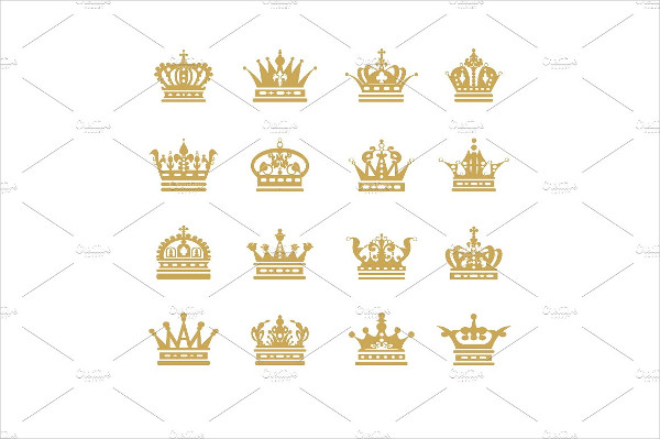 Gold Crown Icon Set in Flat Style