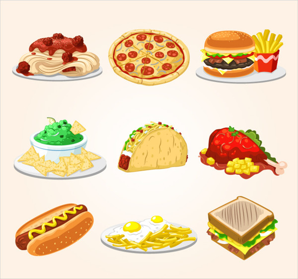 Set Of Fast Food Illustration Free Vector