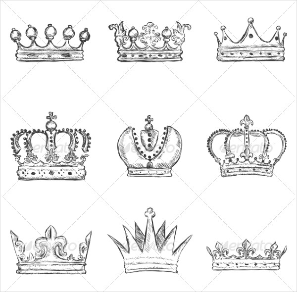 Set Of Sketch Royal Crown Icons