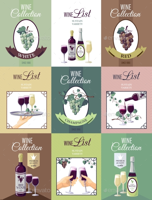 Set Of Wine Design Menu Template
