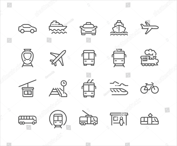 Public Transport Related Vector Line Icons Set