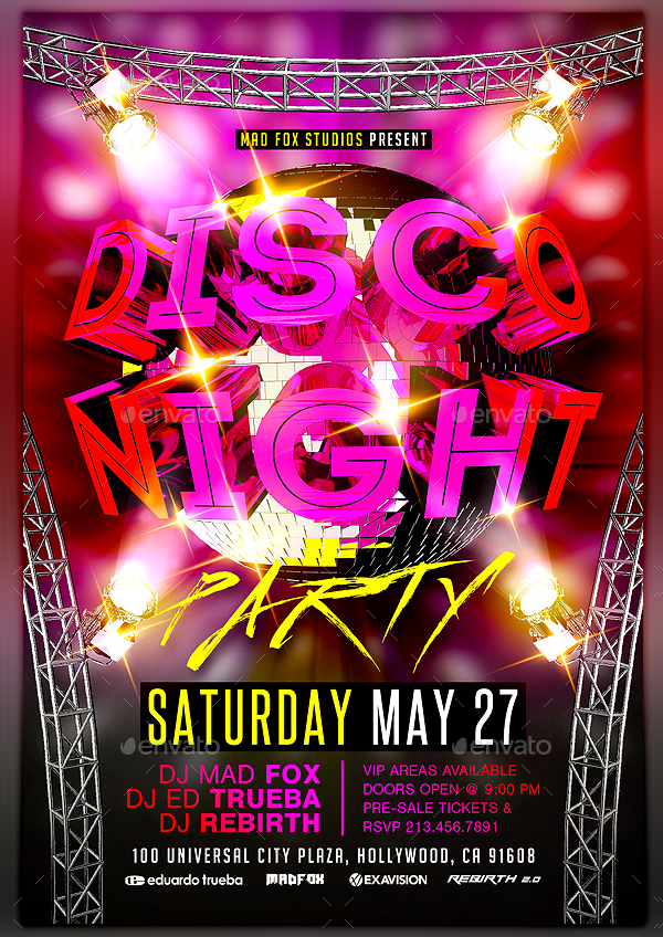 Simple Disco Night Party Flyer Template