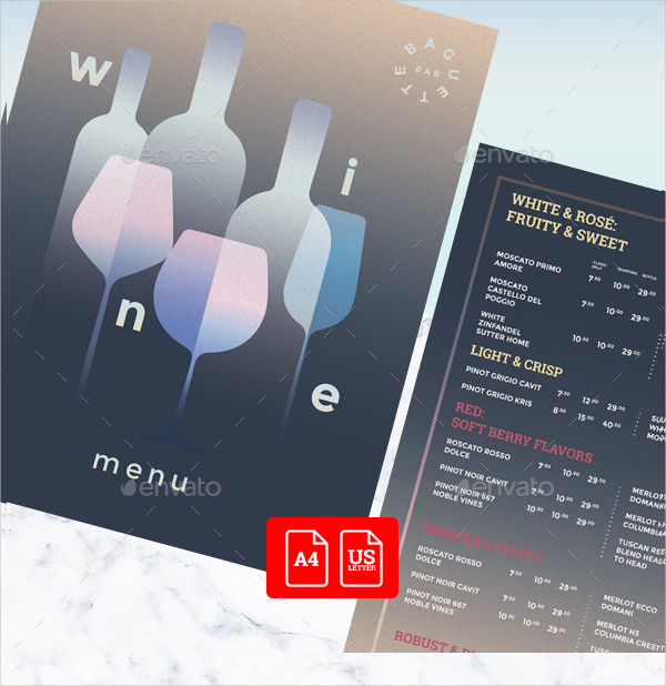 Wine Fruit Drinks Menu Template