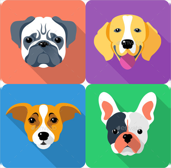 Flat Dog Icon Set Template