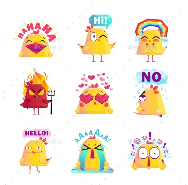 Funny Chicken Cartoon Character Icons Set
