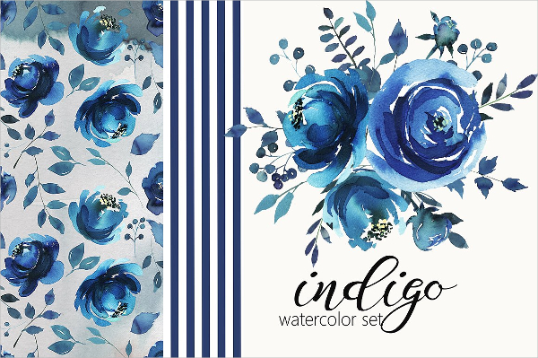 Indigo Blue Watercolor Flowers Set