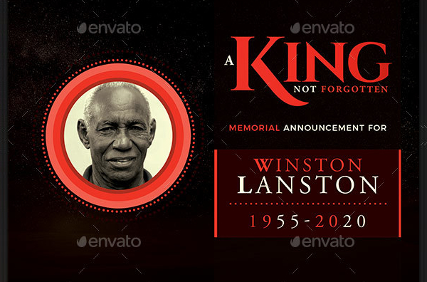 King Funeral Announcement Card Template