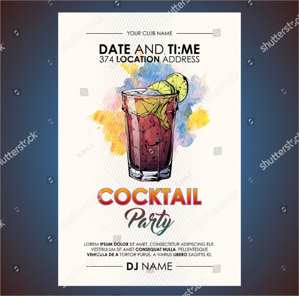 Watercolor Cocktail Party Flyer Design