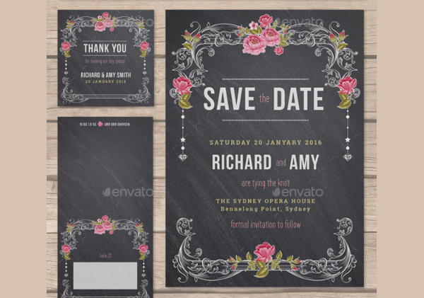 Floral Chalkboard Wedding Invite Package