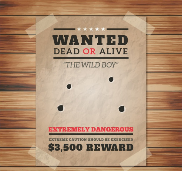 Free Vector Wanted Poster With Four Bullet Holes
