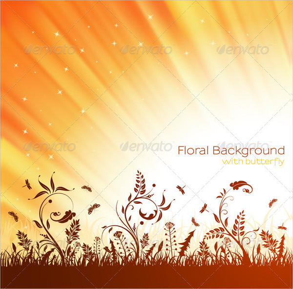 Nature Floral Background With Butterfly