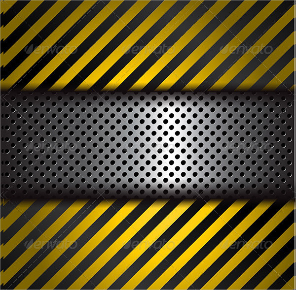 Perforated Metal Background With Yellow And Black Warning Stripes