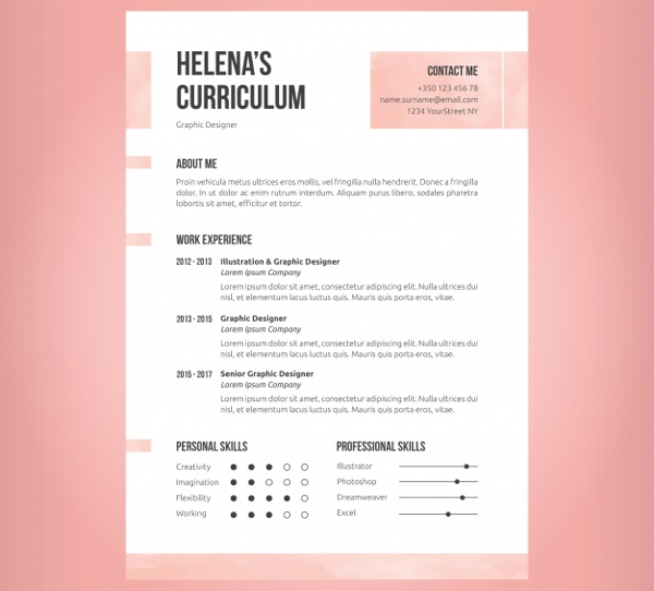 Pink And White Resume Design Free Vector