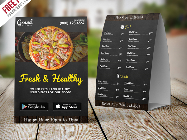 Free PSD Restaurant Food Menu Table Tent Template 