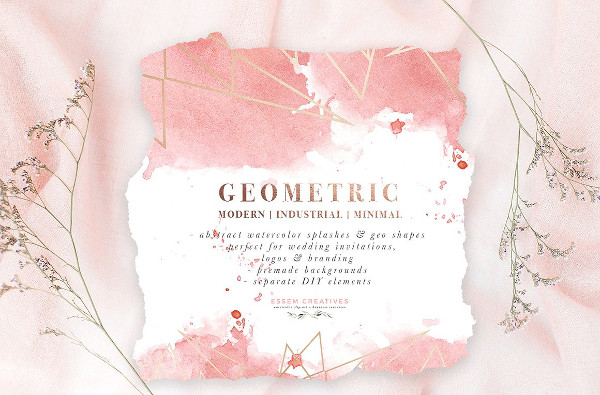 Rose Gold Geometric Watercolor Invitation