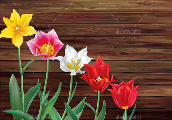 Tulips On Wooden Background