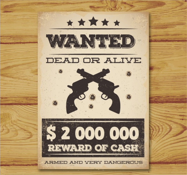 Vintage Wanted Poster With Two Guns