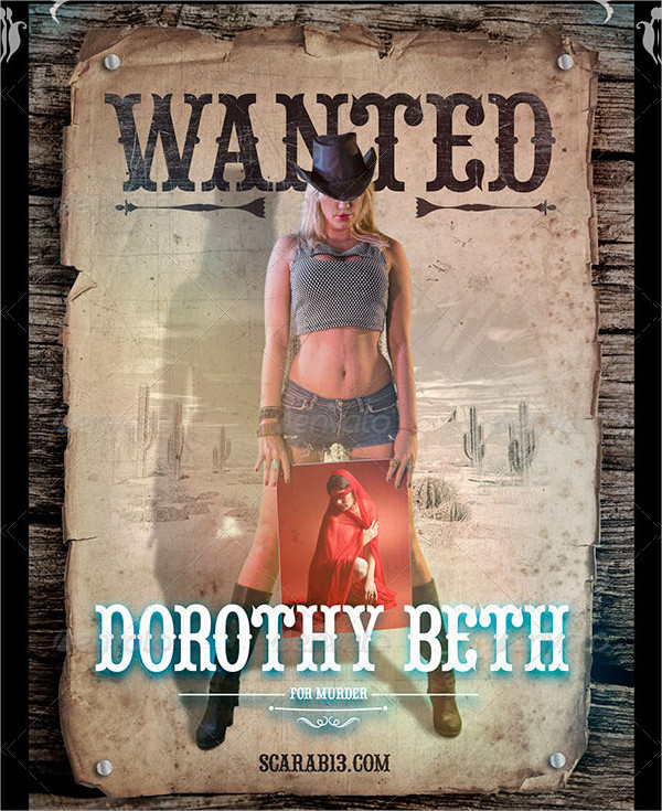 Wanted Poster With 5 Cowgirl Image Holders