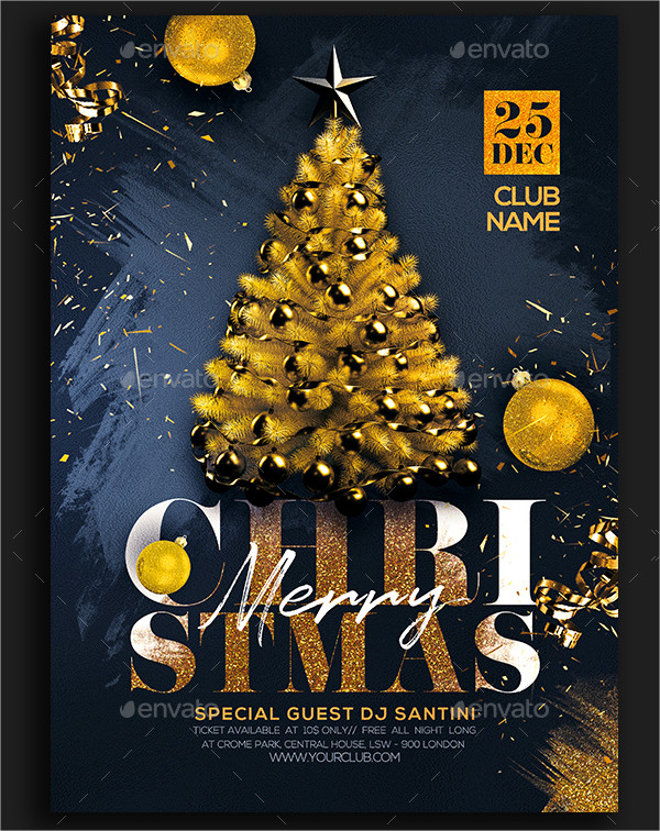 Winter Christmas Retro Party Flyer Template