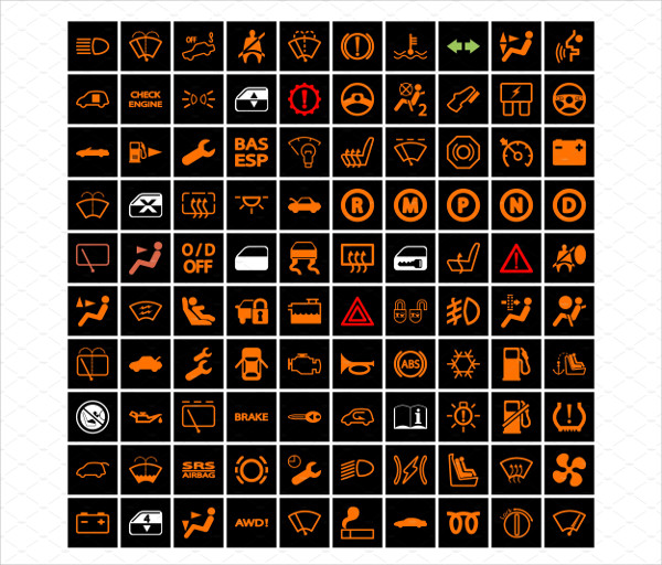 100 Car Dashboard Icons