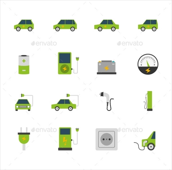 Electric Car Icon Set