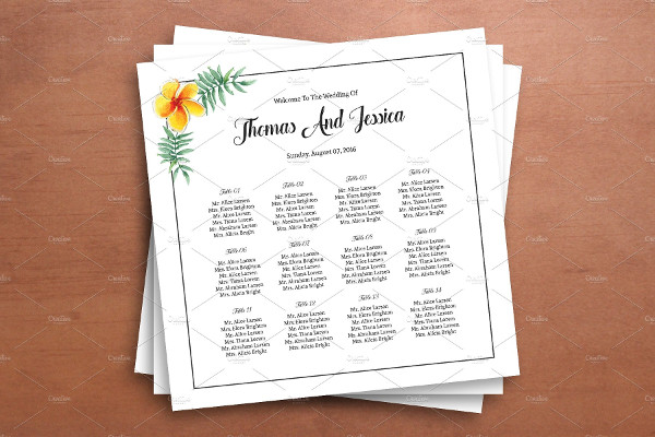 Floral Wedding Seating Chart Tempalte