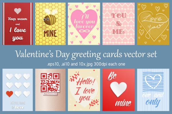 Valentine's Day Greeting Cards Vector Set